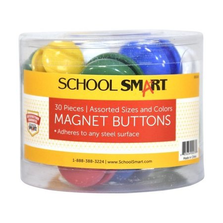 SCHOOL SMART Magnet Button Assortment - Configurable Item, Assorted Size, Assorted Color, Pack of 30 PK A2228